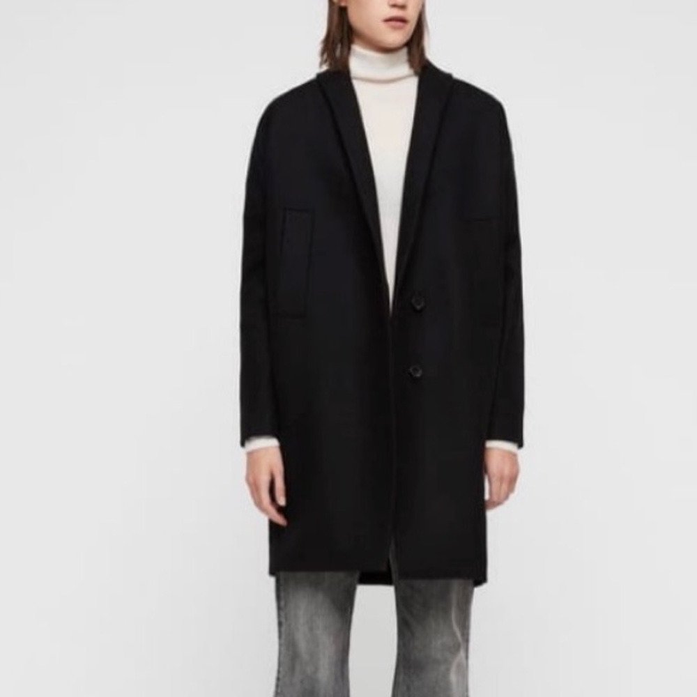ALLSAINTS Womens Layton Coat Black Italian Cloth Size S. Perfect condition